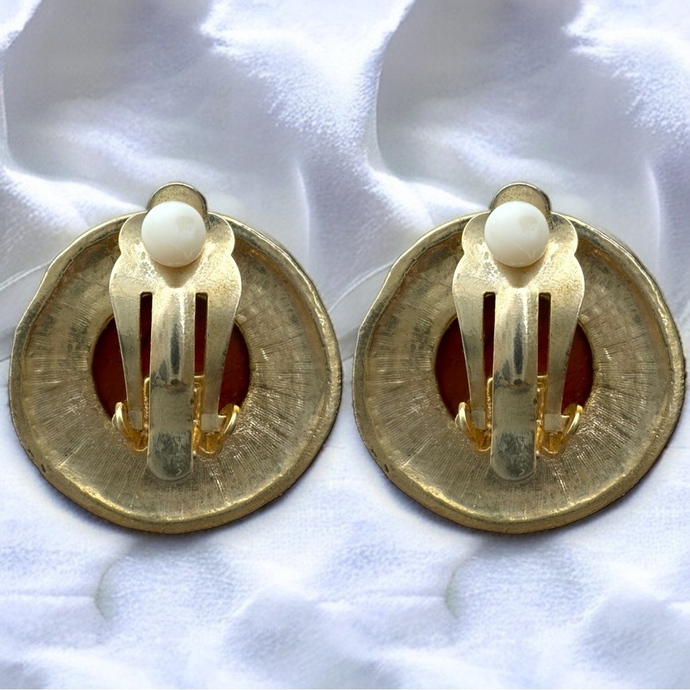 Vintage 1980s Gold Clip-On Earrings - Picture 2 of 2